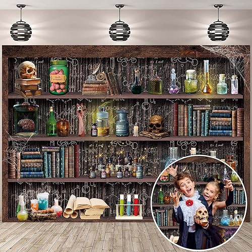 Mad Scientist - Telón de fondo de laboratorio para niños, Halloween, escuela mágica, espeluznante, calavera, veneno, boticario, bruja, Halloween,