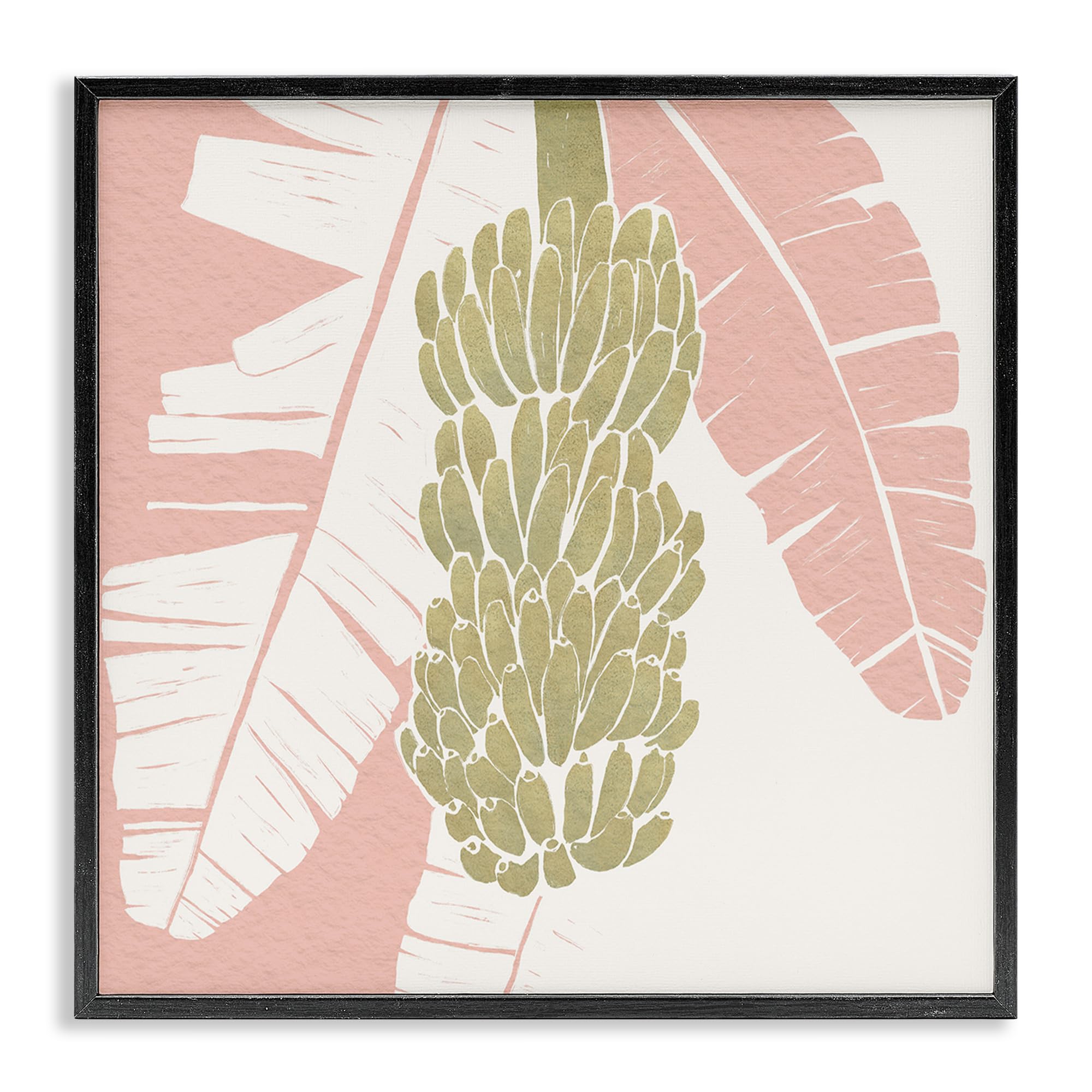 Stupell Industries Midnight Black (Textured) 'Banana Bunch Amid Pink Leaves'| Framed Giclee Art