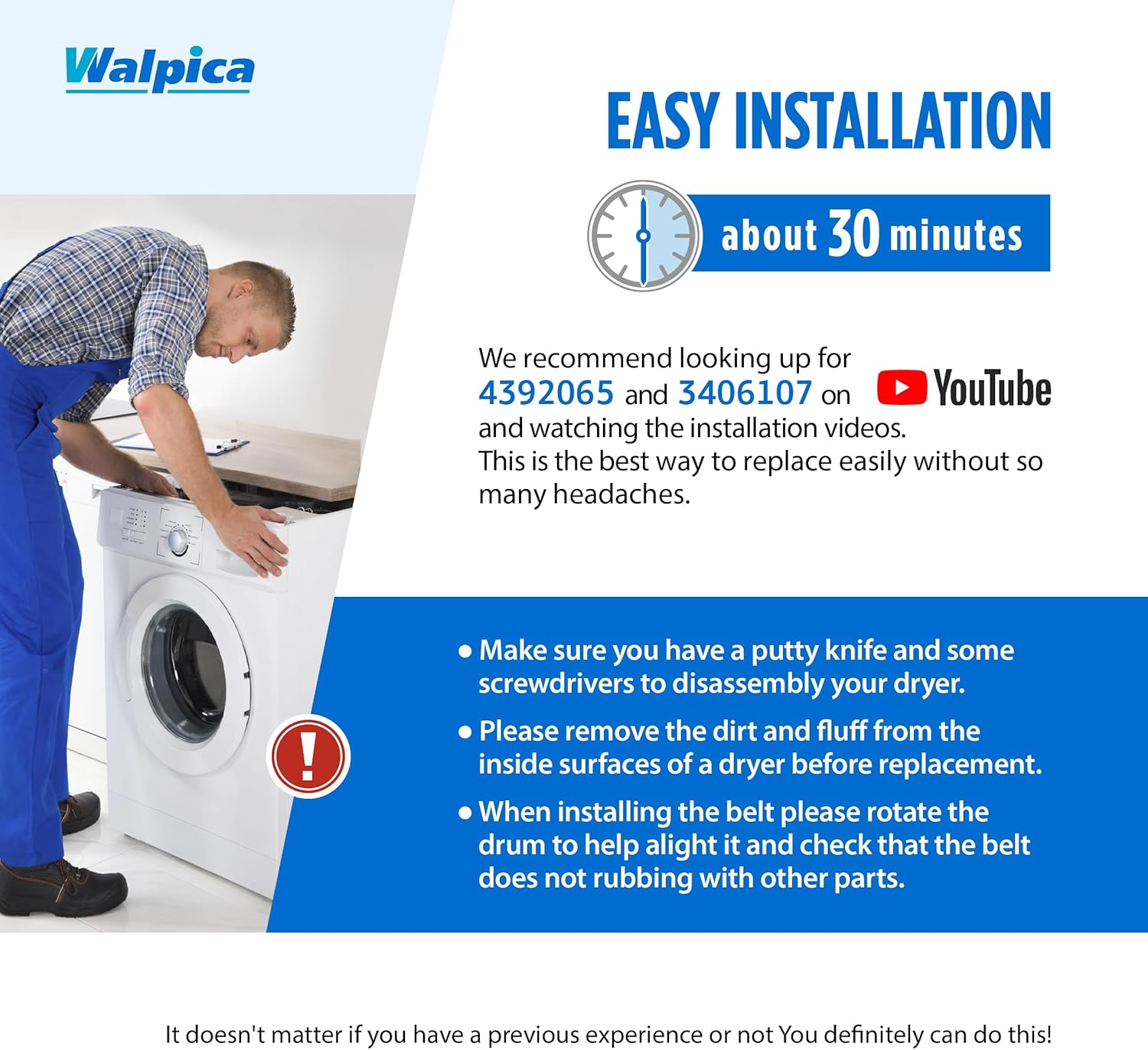 4392065 341241 Dryer Belt Repair Kit 349241T 8066065 3406107 Idler Pulley Drum Roller Replacement for Whirlpool Kenmore Dryer Parts Model 110 Series Maytag Centennial Amana Parts