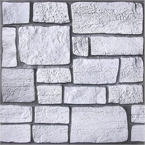 Miniatura 10 de Commomy Azulejos de pared 3D para despegar y pegar piedra de roca para salpicaduras 10 hojas de 118 x 118 pulgadas azulejos de piedra sintética para