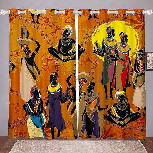 Feelyou Cortinas étnicas afroafricanas para dormitorio, sala de estar, decoración tradicional exótica, ventanas, cortinas tribales del suroeste, 52