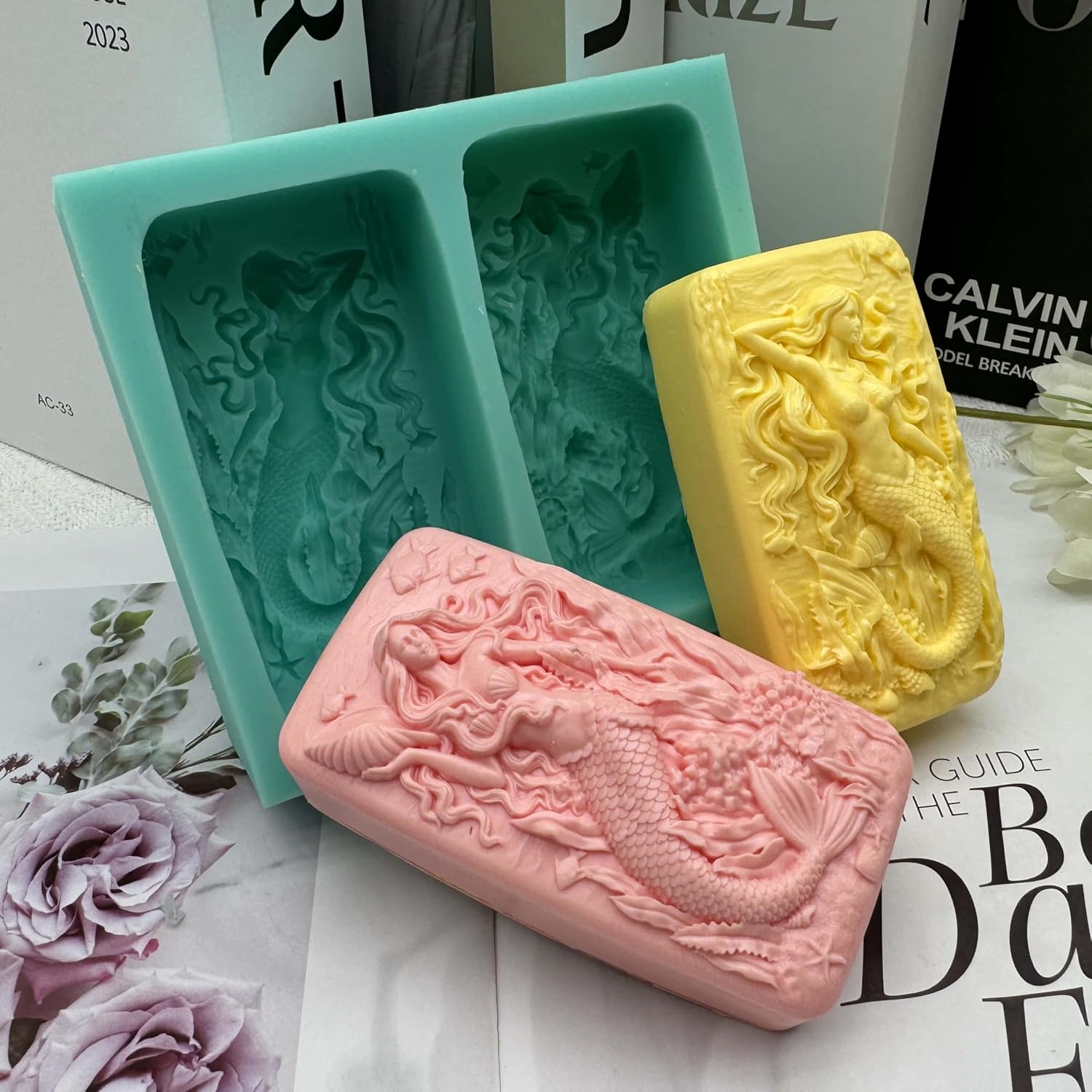 One Couple Mermaid Soap Molds Silicone Molds for Handmade Soaps Lotion Bars,Decorated Chocolate Cake Mould,Aroma Plaster Epoxy Resin Craft Silicone Mould