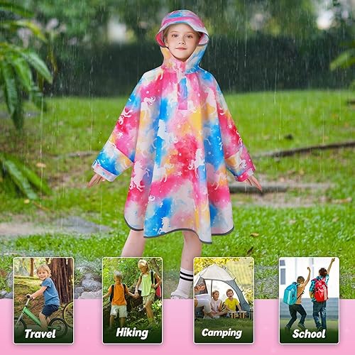 Vista 13 de WAWSAM Poncho de lluvia ligero para niños, impermeable, reutilizable Azul (Space Blue)