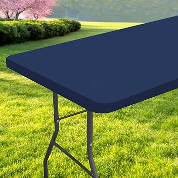 Rectangle Table Cloth, Waterproof Elastic Fitted Tablecloth for 4 Foot Folding Tables, Washable Polyester Tablecloths for Picnic, Camping, Outdoor Navy Blue, 30"x48"