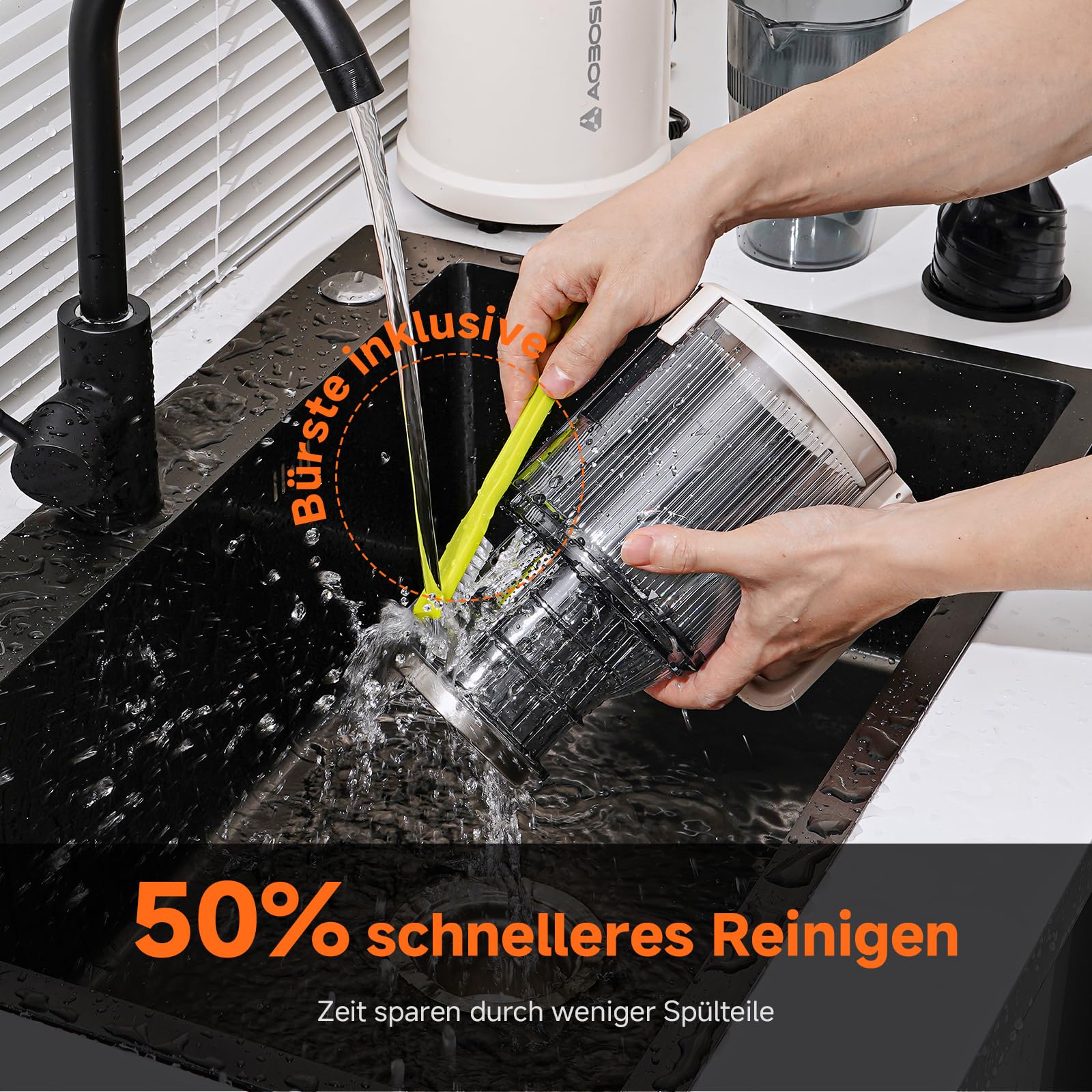 AOBOSI Slow Juicer mit 135 mm großer Einfüllöffnung, 200 W Kaltpress Entsafter mit Rückwärtslauf & Dreifachfilter, BPA-frei & leise, ideal für frischen Saft aus Obst und Gemüse