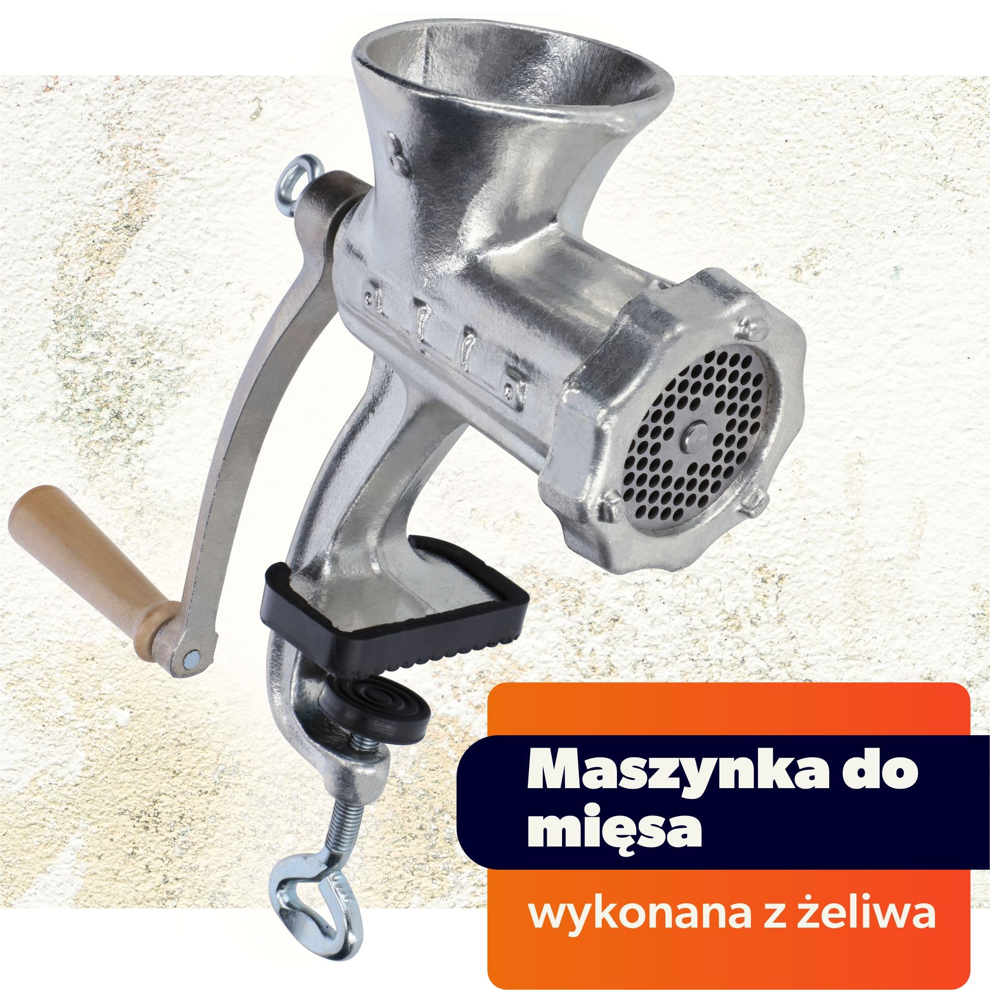 KADAX Ręczna maszynka do mięsa, żeliwna maszynka do mięsa, ze stalową tarczą tnącą i drewnianym uchwytem, wielofunkcyjny młynek ręczny (rozmiar 8)