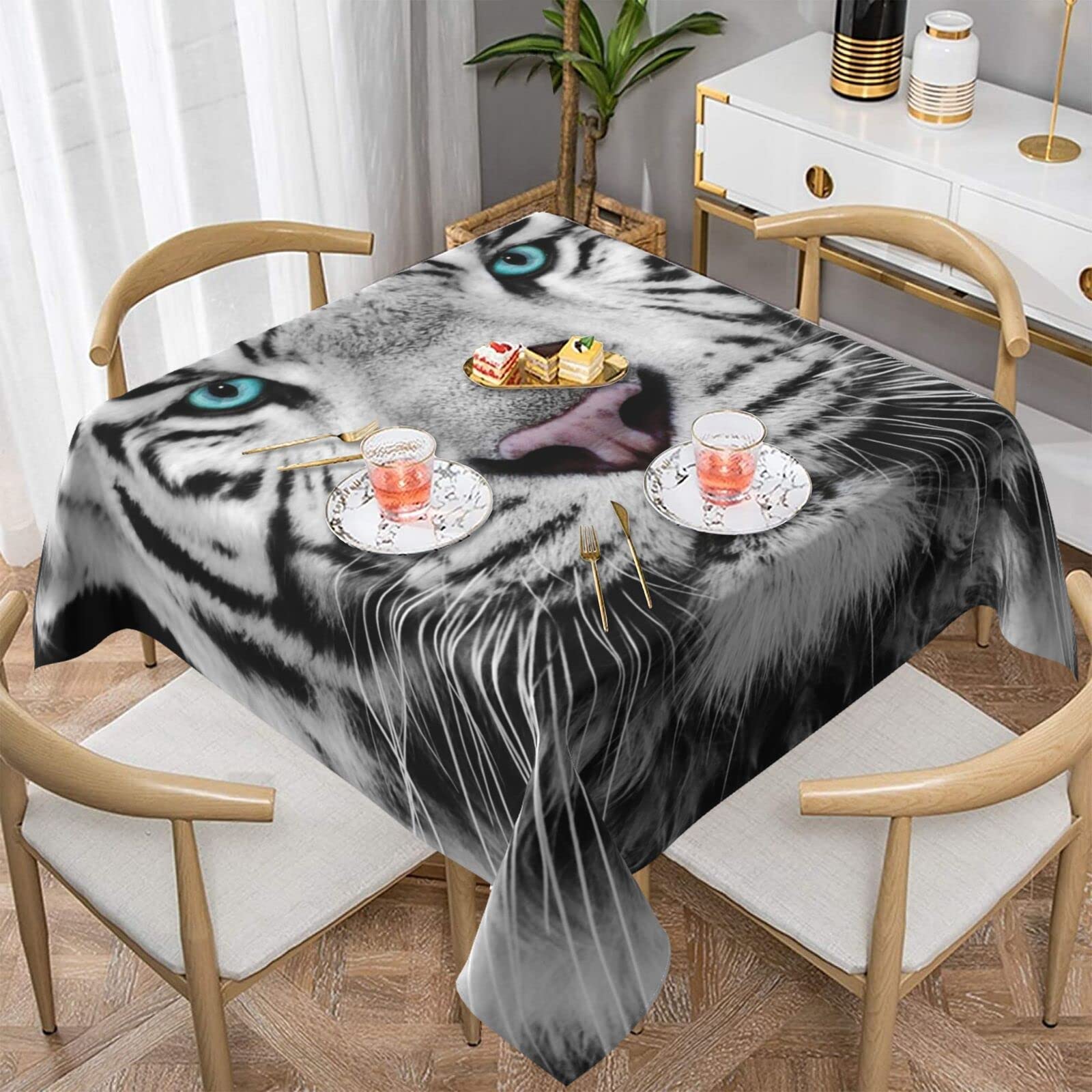Nappe carrée tigre yeux bleu sarcelle pour table de cuisine