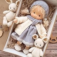 TQIUH Handmade Waldorf Crocheted Doll - Soft Vintage Cute 12" Toy with Gift Box & Bonus Animal Doll
