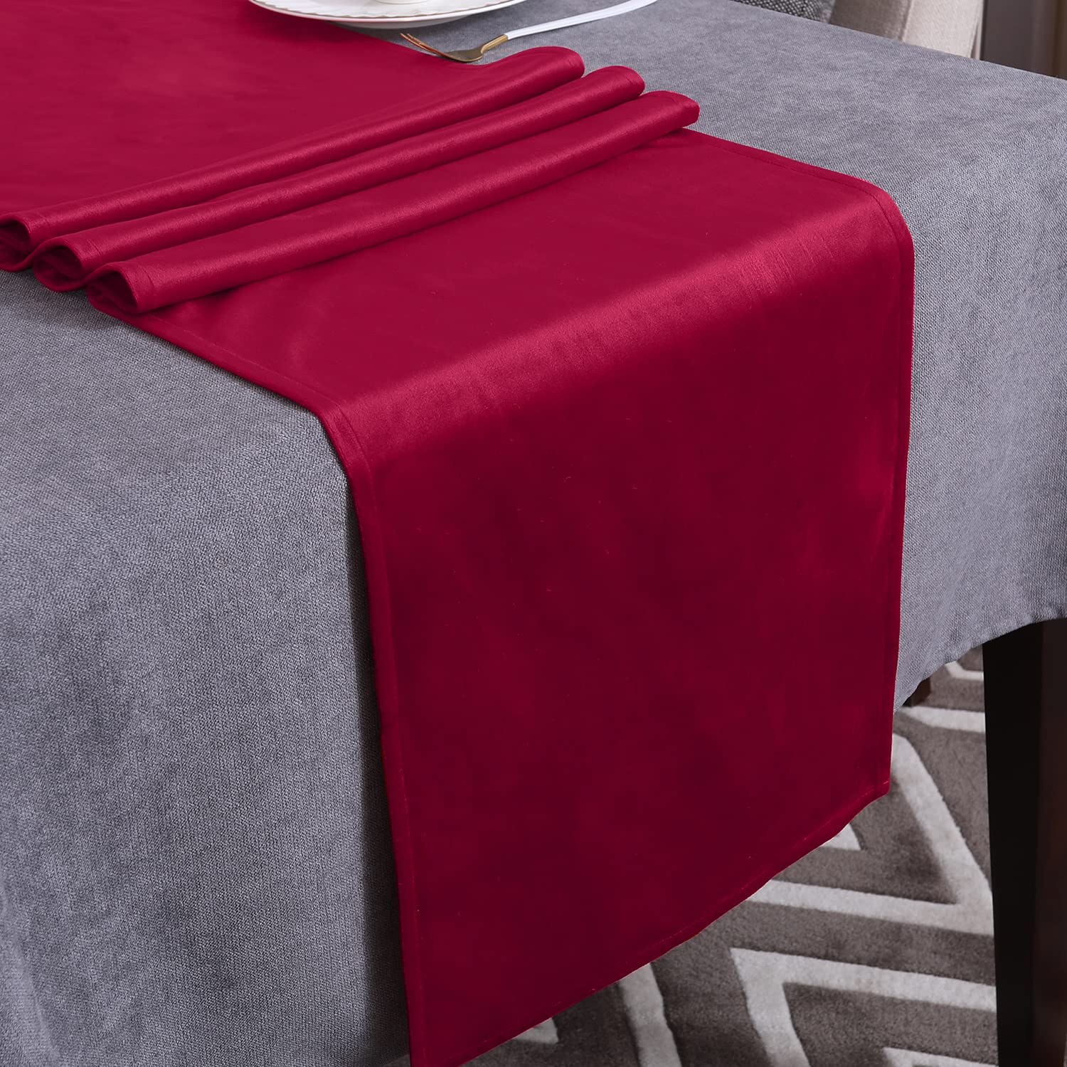 WAITER TREE Velvet Table Runner Washable Dresser Scarf Luxury Rustic Farmhouse Table Runners for Home Dining Coffee Table (Red, 35 x 130cm) — image 1