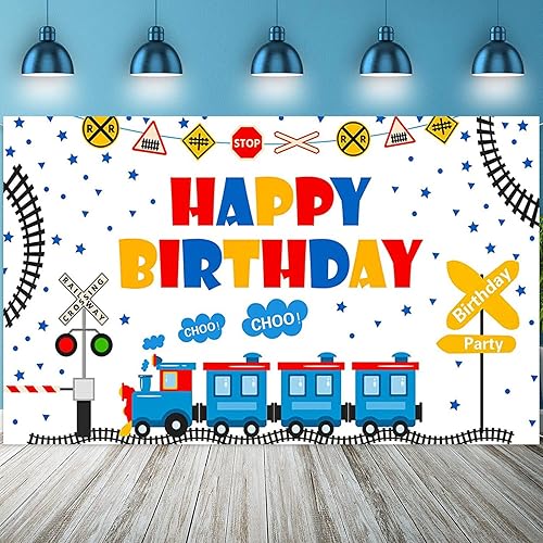 Tren Tema de Feliz Cumpleaños Banner Tren Fiesta de Cumpleaños Niños Niñas Fotografía Fondo Baby Shower Decoración de Fiesta Pastel Mesa Banner