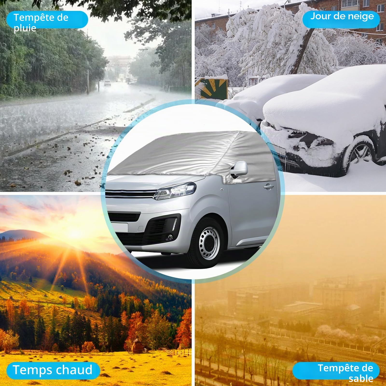 Housse de Pare-Brise Avant Remplacement pour Citroen Jumpy 2016-2023, Couverture Enveloppe de Pare-Brise Avant Remplacement pour Opel Vivaro 2019-2023, 600D Anti-Neige et Gel (Argent)