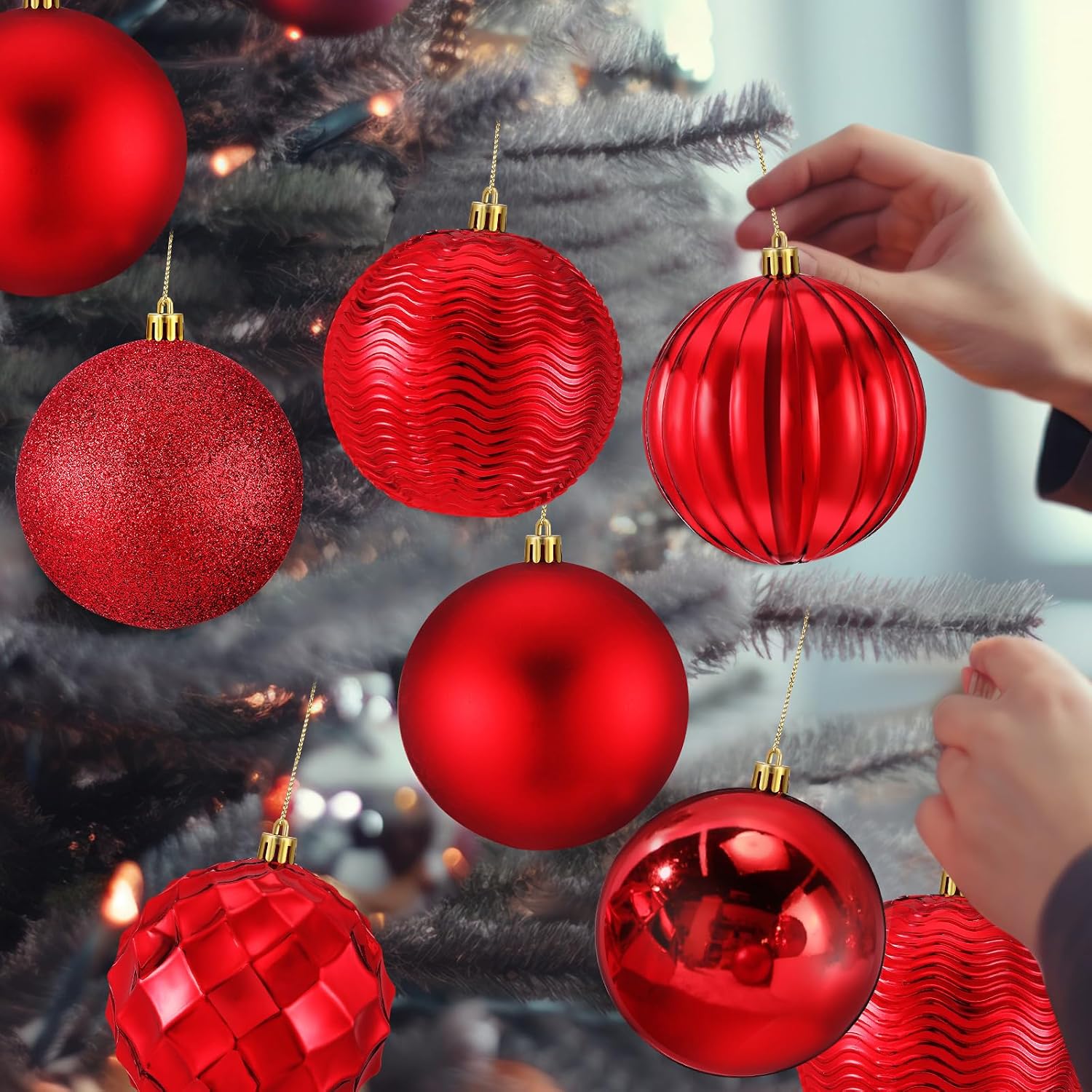 Syhood 12 Pcs 4 Inch Large Valentine Ball Ornament Christmas Tree Decoration Plastic Ornament Set Hanging Xmas Tree Ball for Xmas Holiday Wedding Party(Red)