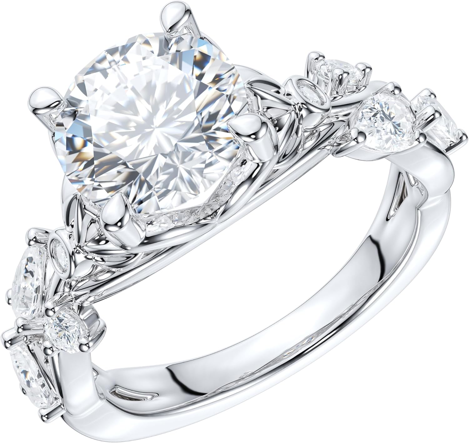 THELANDA Sterling Silver Genuine Moissanite Round Cut Engagement Ring 2.0 CT Center Nature Inspired Twisted Vine Floral Design Bridal Promise Ring for Women