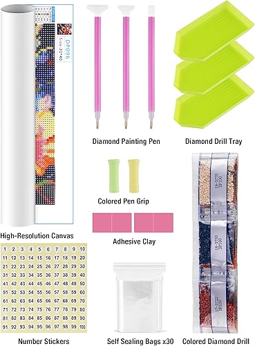 Miniatura 7 de NiArt Kit de pintura de diamante 5D para adultos principiantes, kit de arte de diamantes de amapolas de colores con broca redonda completa, kit de