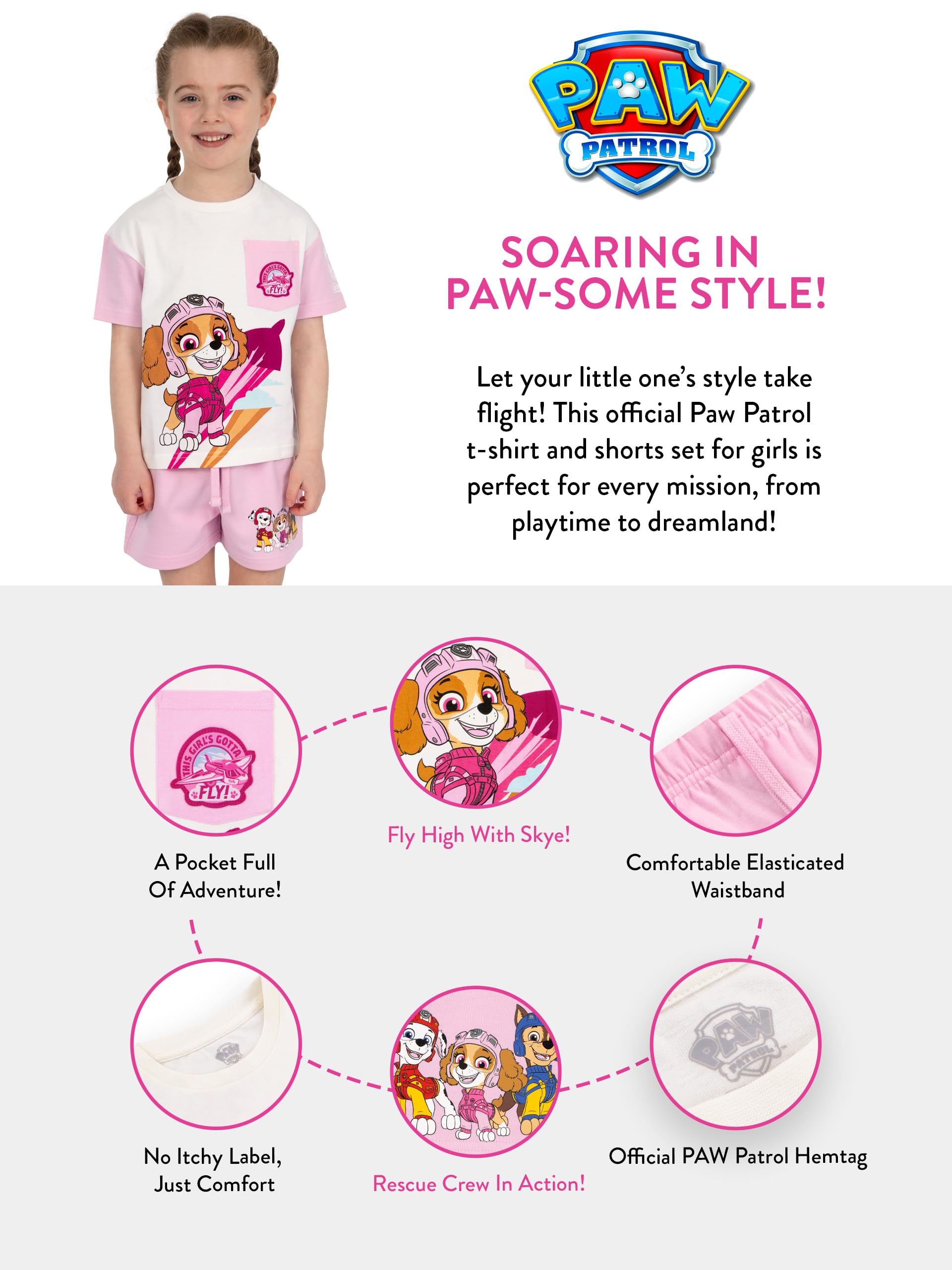 PAW Patrol T-Shirt I Szorty Dla Dziewczynek | Ubranka Skye Dla Dzieci | Bawełniany T-Shirt Skye I Szorty Dla Dziewczynek