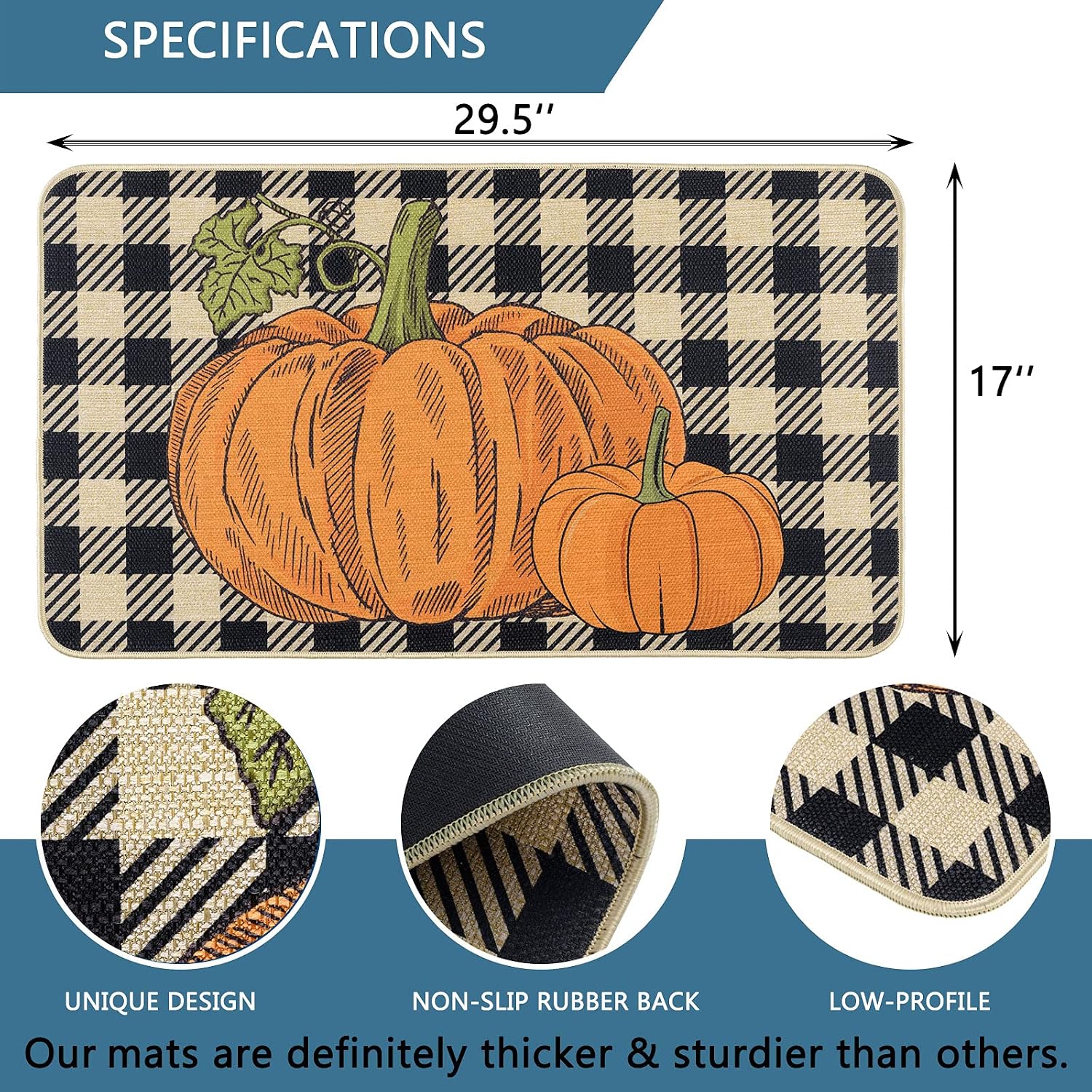 CHICHIC Fall Door Mat Outdoor Indoor Welcome Mats for Front Door Home Entrance Porch Fall Outdoor Decorations Fall Door Decor Thanksgiving Mat, Non Slip 17 x 29.5 Inch, Buffalo Plaid Pumpkin