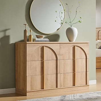 47.3" Arched Dresser for Bedroom with 6 Drawers with Rounded Edge, Oak