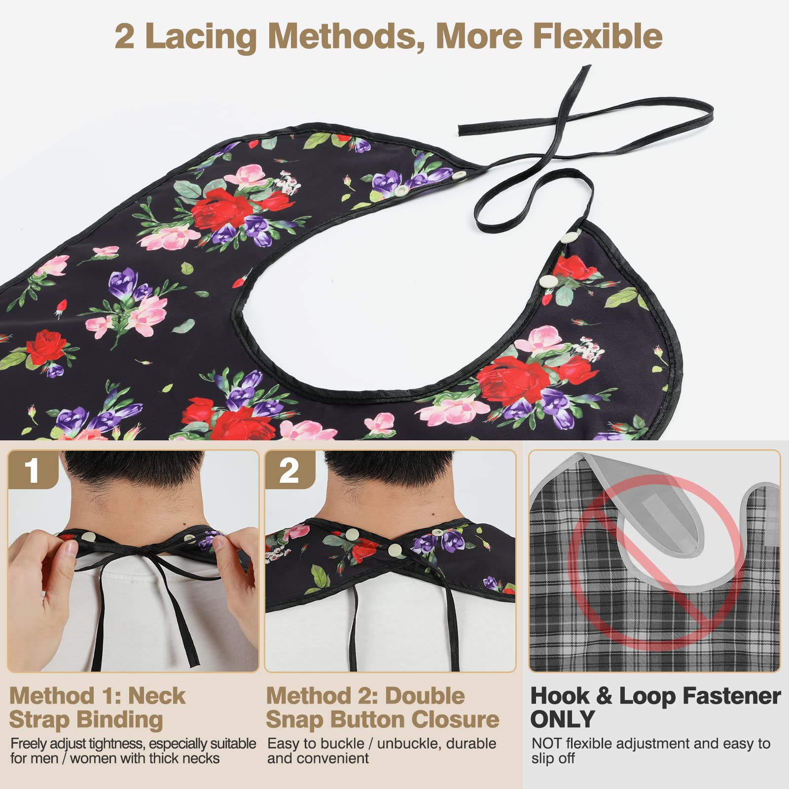 Roylvan Adult Bibs, 3 Pcs Washable Clothing Protector with Crumb Catcher for Eating, Reusable Waterproof Large Feeding Adult Bibs for Women Elderly Senior, Blue/White/Black