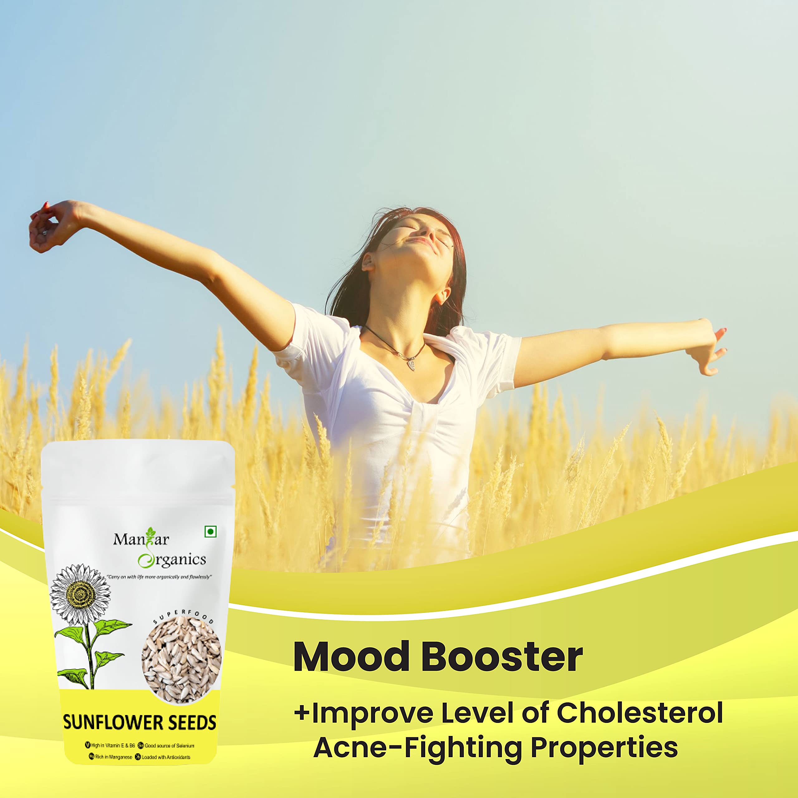 ManHar Organics Sunflower Seeds 500g | Raw Sunflower Seeds for Eating | Surajmukhi Beej | Rich in Vitamins, Minerals & Healthy Fats | Ideal for Snacking & Baking 2