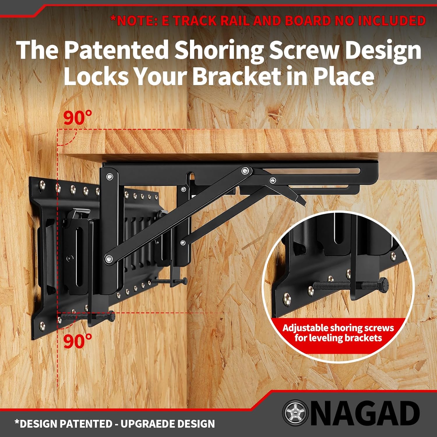 8 Inch E Track Folding Fixed Shelf Brackets 2 Pcs Black Heavy Duty Metal DIY E-Track Collapsible Shelf Hinge Etrack Accessories for Workbench Table Shelves in Enclosed Trailer, Truck, Garage,Warehouse
