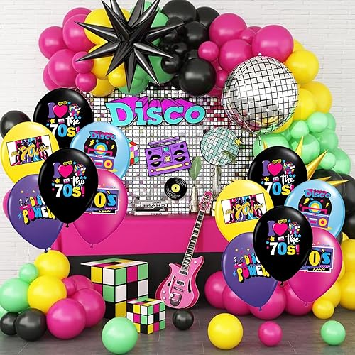 Miniatura 5 de Decoraciones de fiesta de discoteca paquete de 30 globos de discoteca de los años 70 para decoraciones de fiesta de los años 70  Globos de vinilo