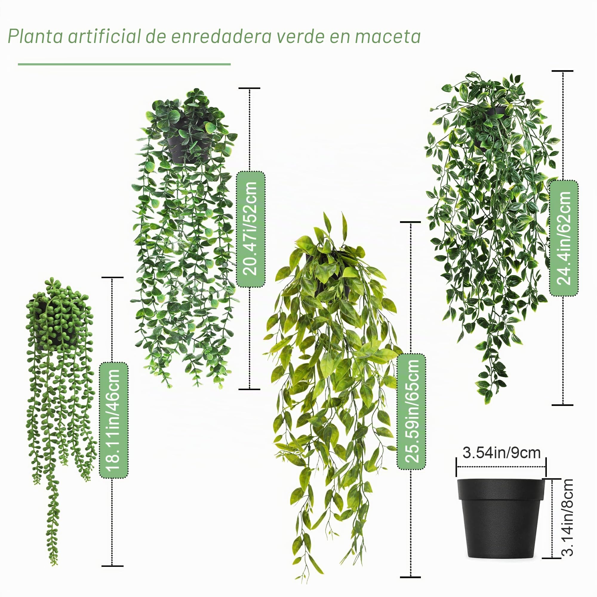 ROLLWAY 4 Piezas Plantas Artificiales Colgantes, Planta Artificial Colgante, Hojas de Mandala Artificiales para Decoración Hogar Pared Terraza Jardín (4 Piezas)