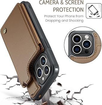 for iPhone 15 Pro Max Case with Card Holder, Wallet Case for Women Men with RFID Blocking, Durable Leather Kickstand Magnetic Clasp Shockproof Phone Case for iPhone 15 Pro Max (Brown)