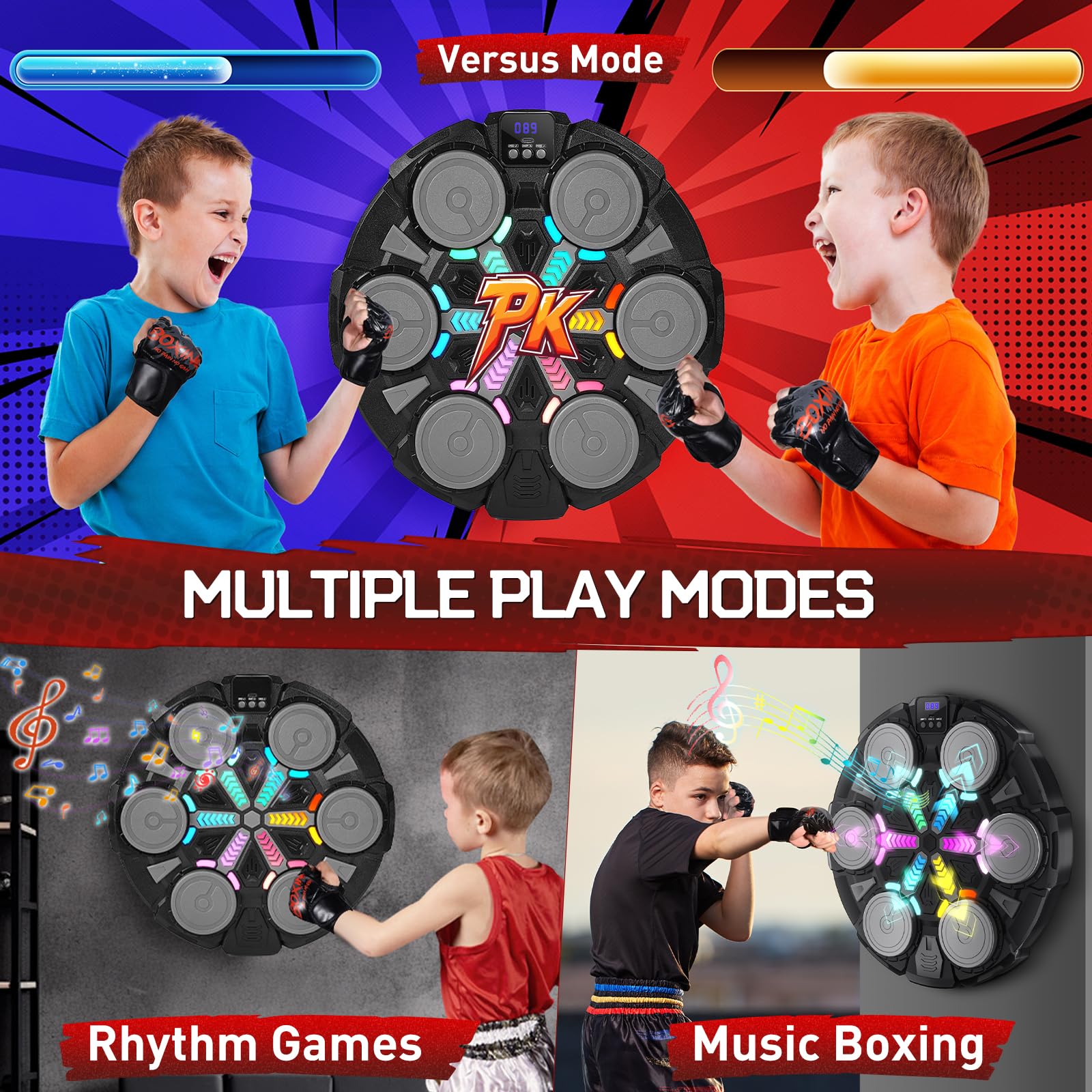 Máquina de Boxeo Musical con Bluetooth para Niños y Adultos, con Conteo, Luces Ajustables y Juego de Ritmo, Entrenamiento en Casa o al Aire Libre