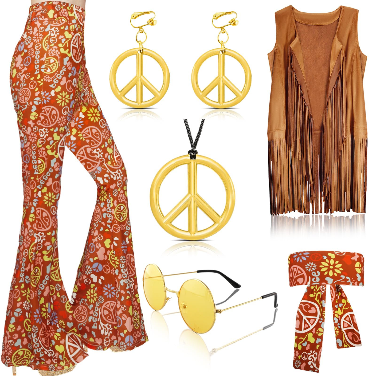 Ainvliya 70s Outfits for Women Hippie Costume Set
