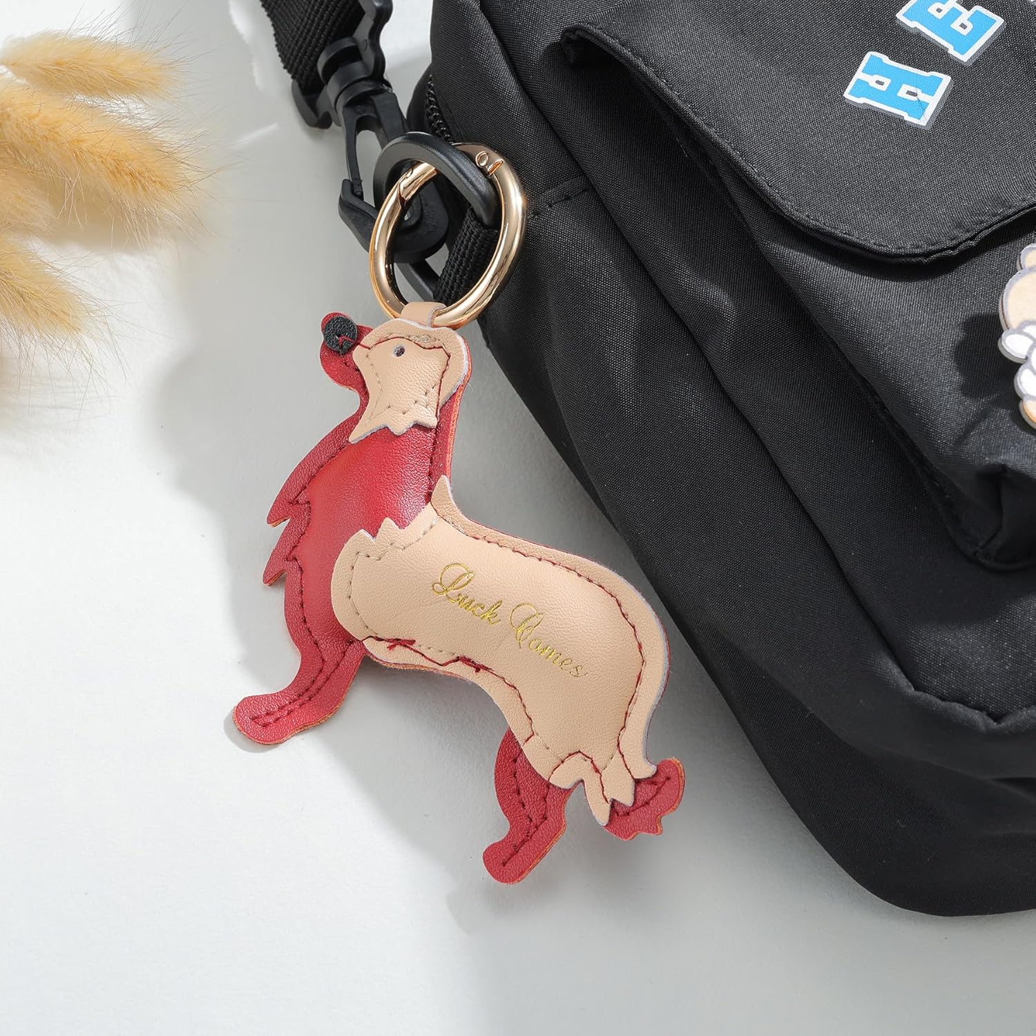 Leather Dog Bag Charm Dog Luck Games Keychain for Purse Handbags Bag Accessories - Image 4