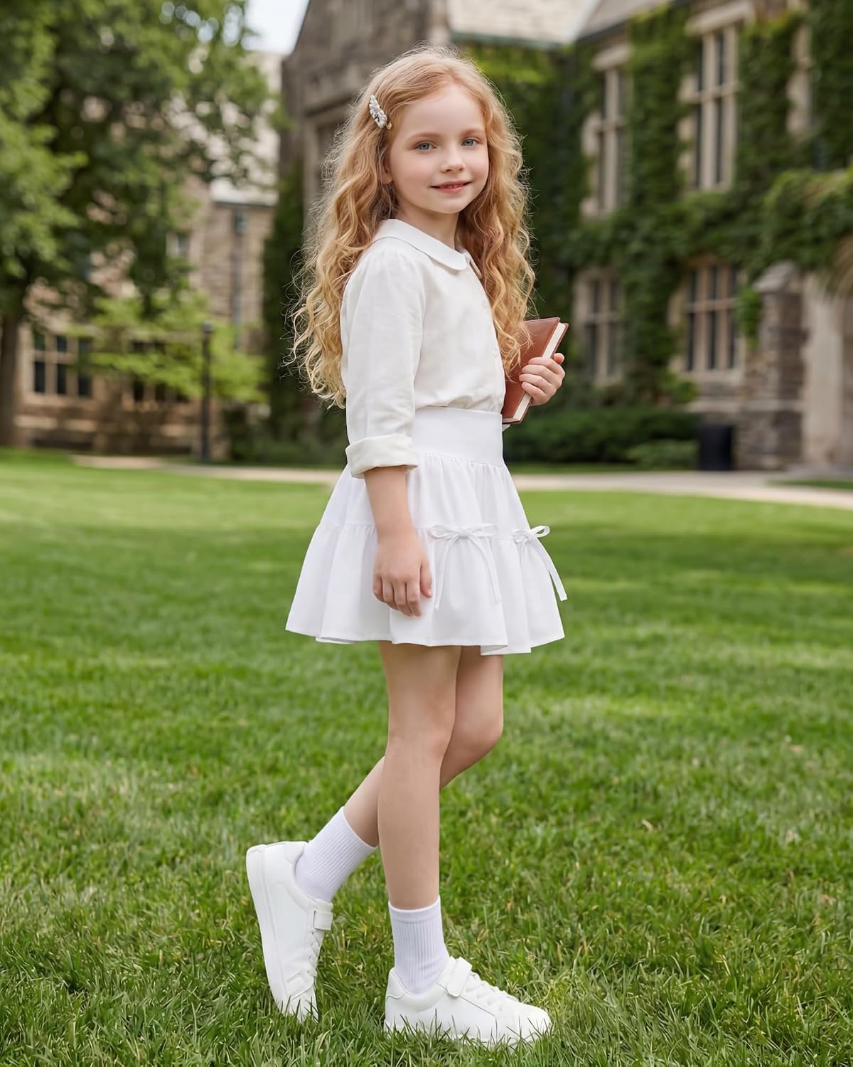Stelle Girls Tiered Skirt with Built-in Shorts, Pockets & Bows image 3