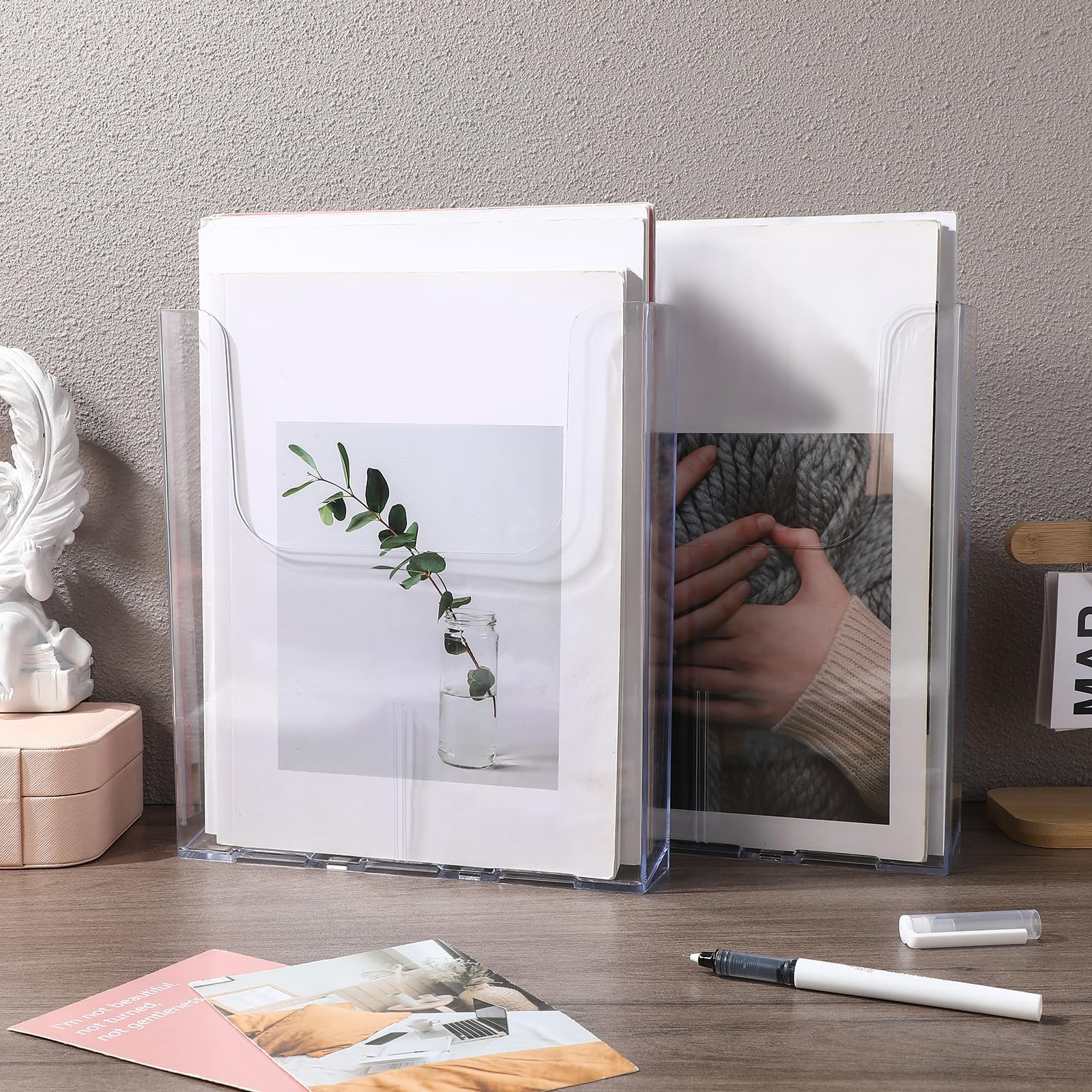 minkissy 2 Piezas Soporte de Pared para Acrílico Transparente Folletos A4