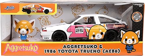 Miniatura 2 de Jada Toys Sanrio 1:24 1986 Toyota Trueno (AE86) Figura de coche fundido a presión y Aggretsuko, juguetes para niños y adultos (33725)