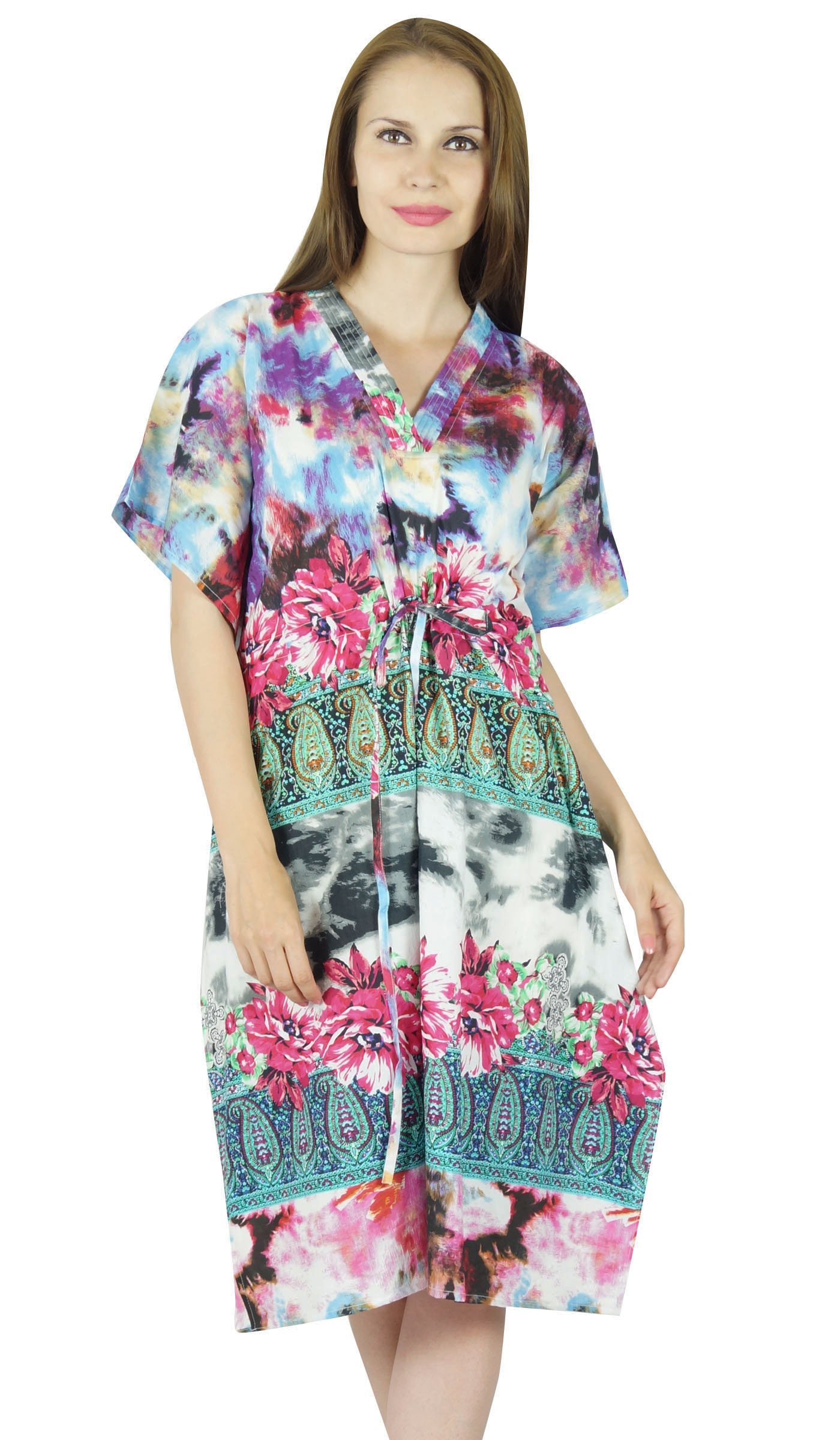Bimba Women Cotton Kaftan Beach Coverup Kimono Sleeve Caftan Night Gown