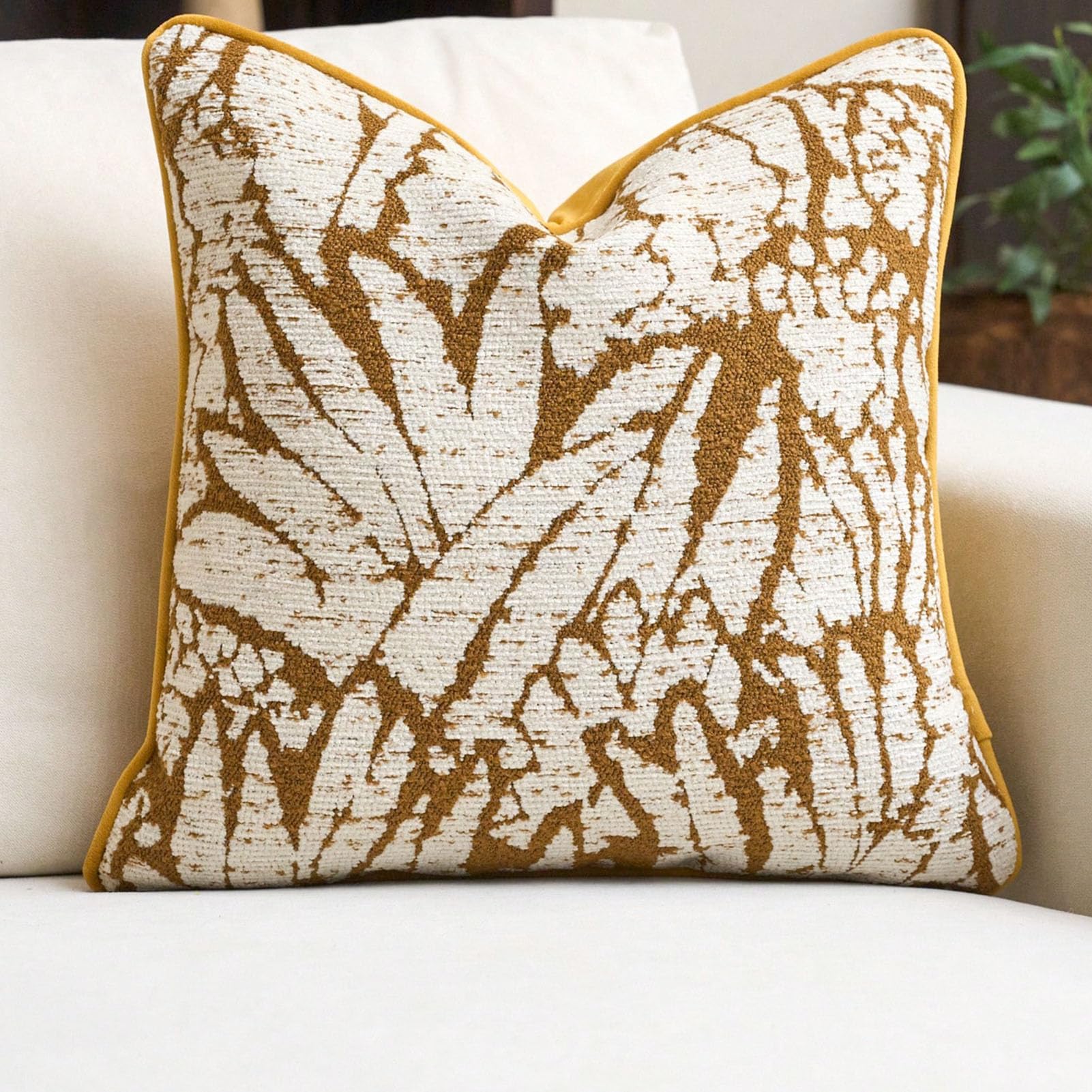 Yosoo Health Gear Lot de 4 Housses de Coussin Bohèmes en Polyester Jaune et Blanc Rustique pour canapé, Lit, Salon, Chambre à Coucher, Décoration (50,8x50,8cm / 20x20 Pouces)