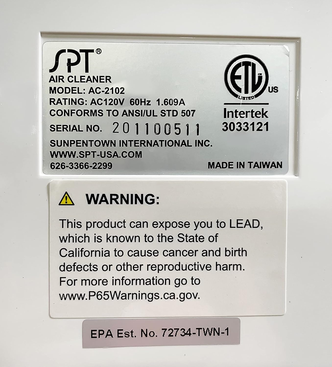SPT AC-2102A: Heavy Duty Air Cleaner with HEPA, Carbon, VOC & TiO2 (Captures Smoke, dust, Pollen, PM2.5, Virus, Bacteria and Mold)