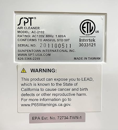 Miniatura 4 de SPT AC-2102A: filtro de aire resistente con HEPA, carbono, COV y TiO2 (captura humo, polvo, polen, PM2.5, virus, bacterias y humo)