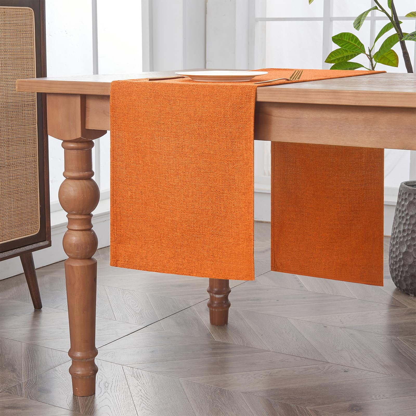 BALCONY & FALCON Table Runner Faux Linen Tangerine 35x180cm — image 1