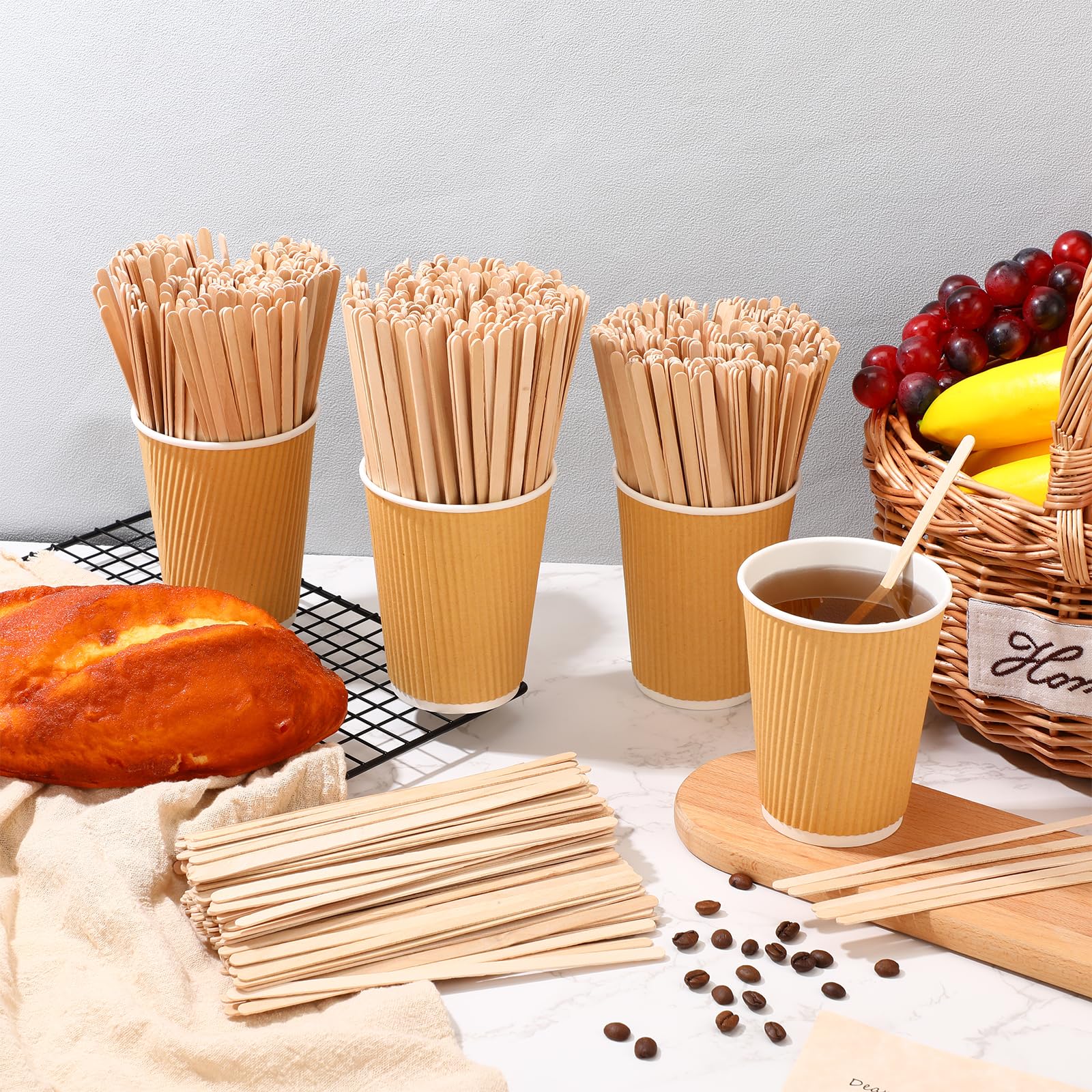 Meanplan 5000 Stück Kaffee-Rührstäbchen aus Holz, Einweg-Rührstäbchen aus Birkenholz, lange Cocktail-Rührstäbchen mit runden Enden für heiße Schokolade, Tee, Getränke (19,1 cm)