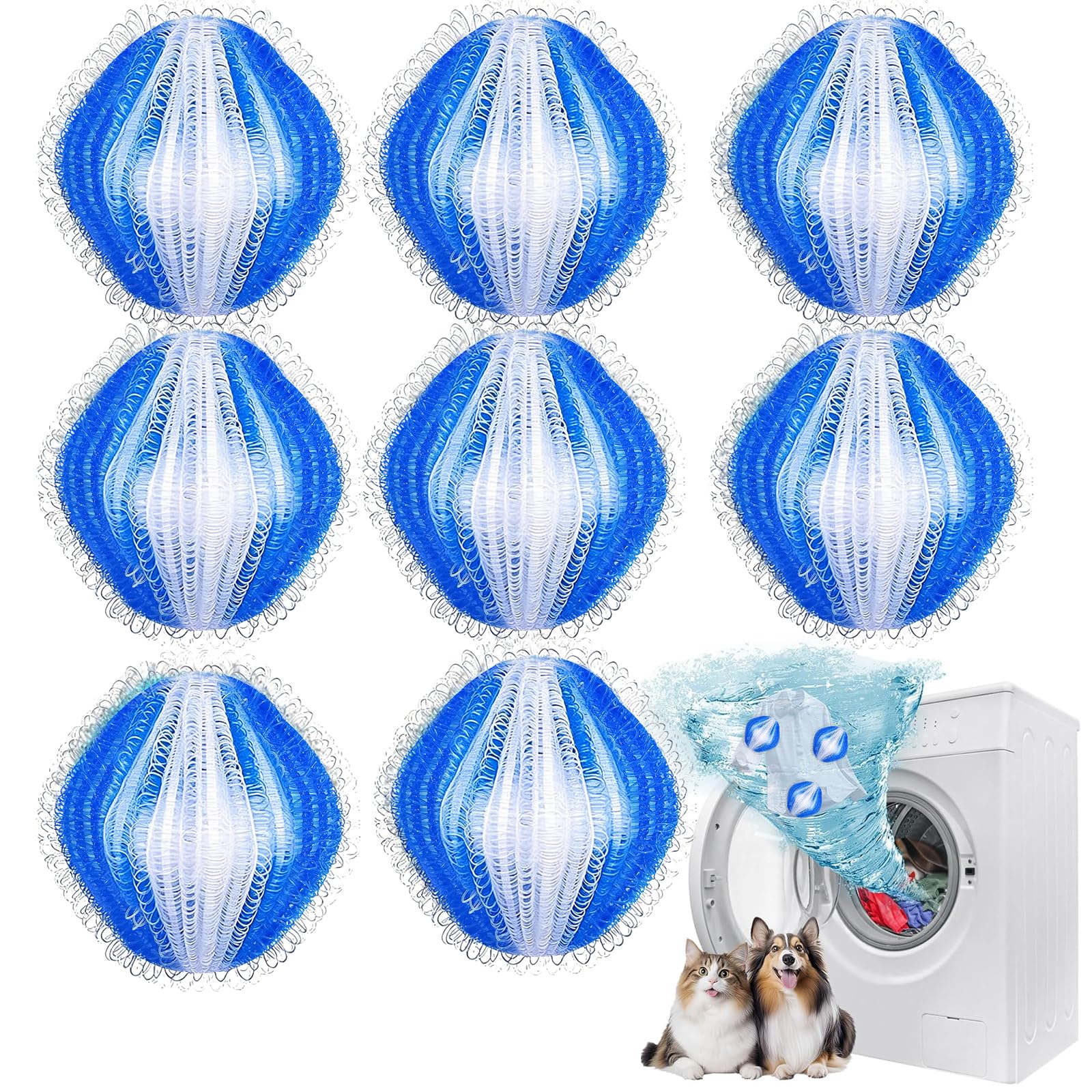 Pet hair Remover Washing machine, 8PCS Reusable Laundry Balls, Effectively Removes Cat, Dog and Other Pet Hair for Laundry Bedding Clothes, Washing Machine Lint Catcher