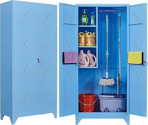 ZONLESON Gabinete de almacenamiento de metal para garaje armario de almacenamiento de herramientas de limpieza armario de almacenamiento