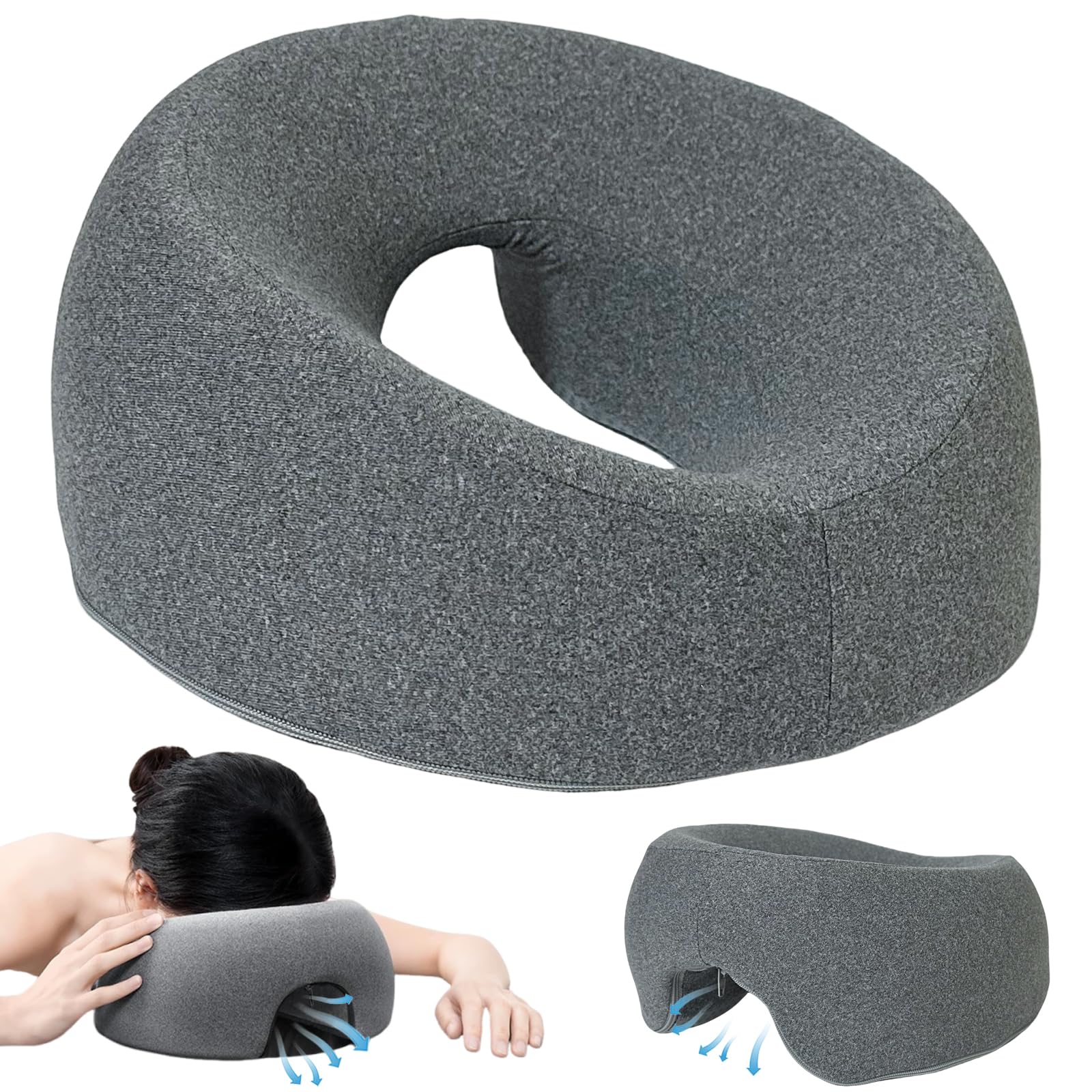 GYHWOFUL Massage Gesichtskissen Memory Foam, Ergonomisches Massagekissen mit Gesichtsausschnitt, Atmungsaktive Kopfstütze Waschbar für Massagebett, Spa, Kosmetik & Zuhause (Dunkelgrau)