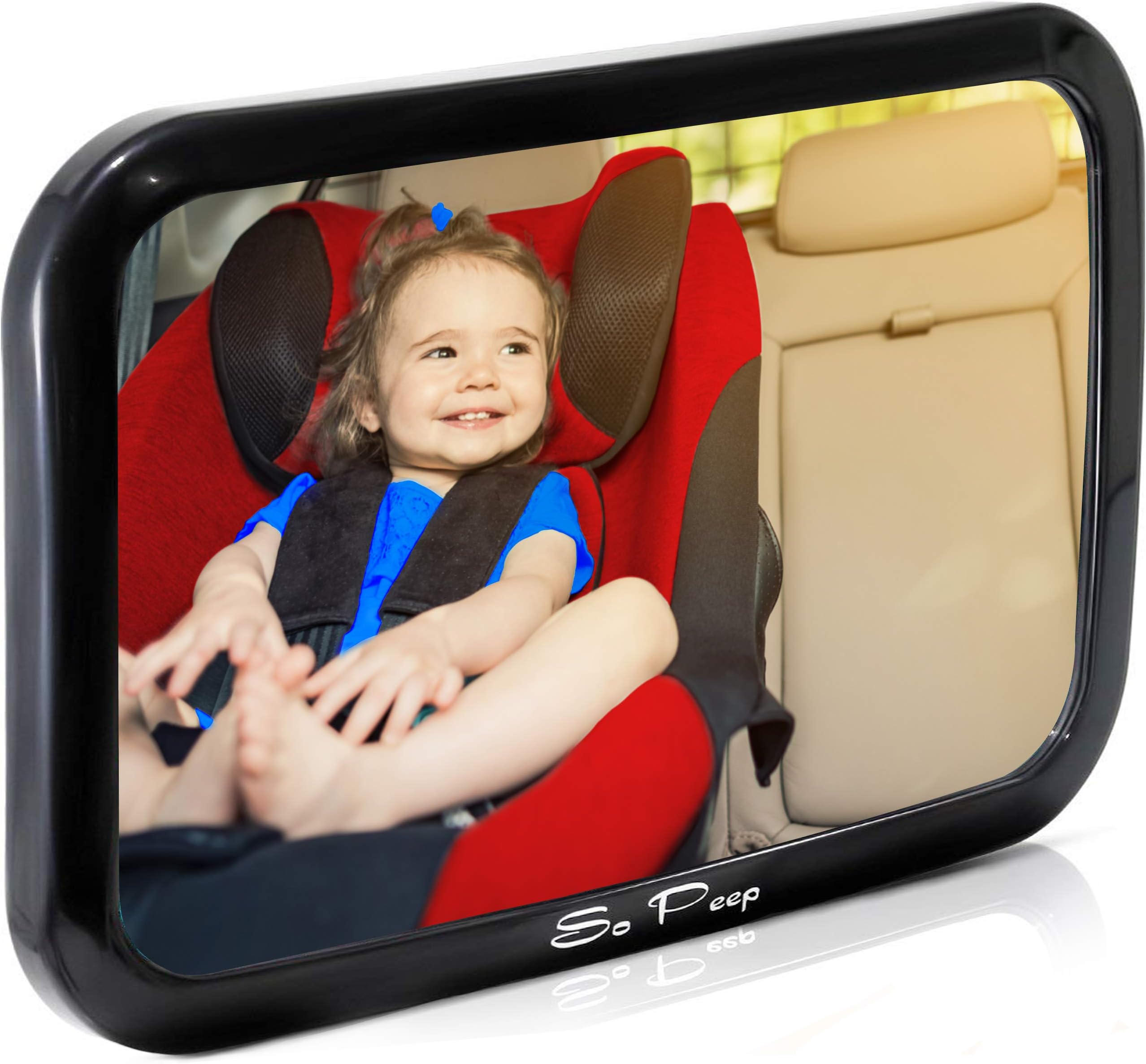 So Peep Baby Backseat Mirror for Car - View Infant in Rear Facing Car Seat - Satisfaction - Best Newborn Safety with Secure Headrest Double-Strap - Essential Car Seat Accessories