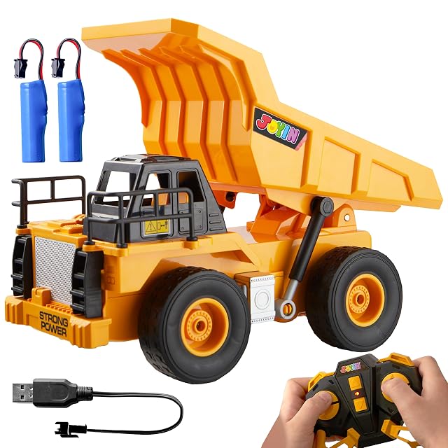 JOYIN Camión Volquete Juguete con Control Remoto, Tractor de Juguete RC de 2,4 GHz con Luz, Vehículos de Construcción, Coche de Juguete para Niños de 3 4 5 6 7 8 Años, Regalo de Cumpleaños Navidad