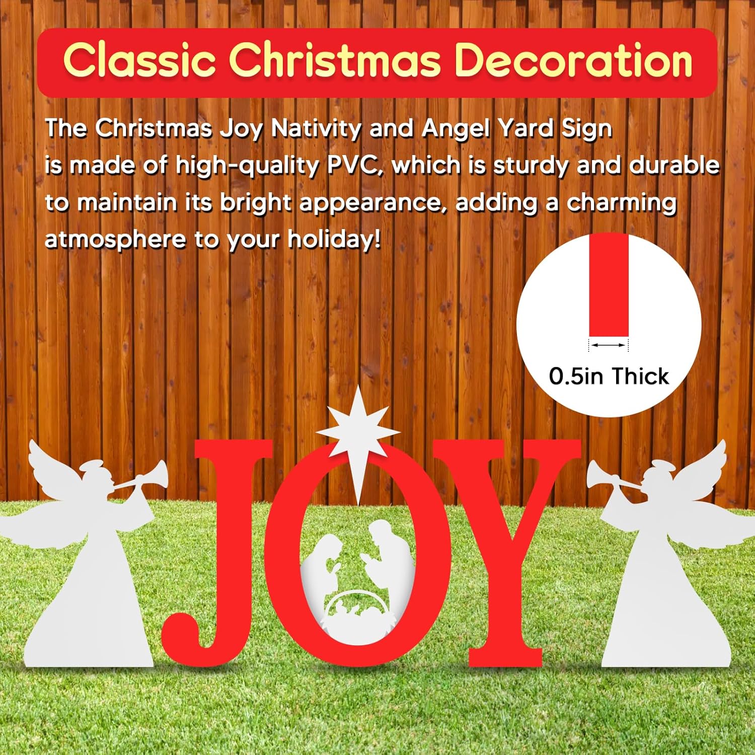 christmas joy nativity and angels outdoor decoration with spotlight, joy christmas nativity scene yard signs lawn decor weather resistant pvc silhouette outdoor, red