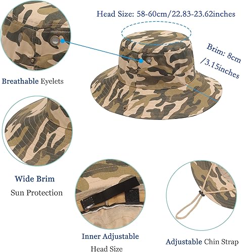 Miniatura 3 de ZLYC Sombrero impermeable de camuflaje para hombre, sombrero de sol de ala ancha, plegable, de malla para exteriores, sombreros de pescador de pesca