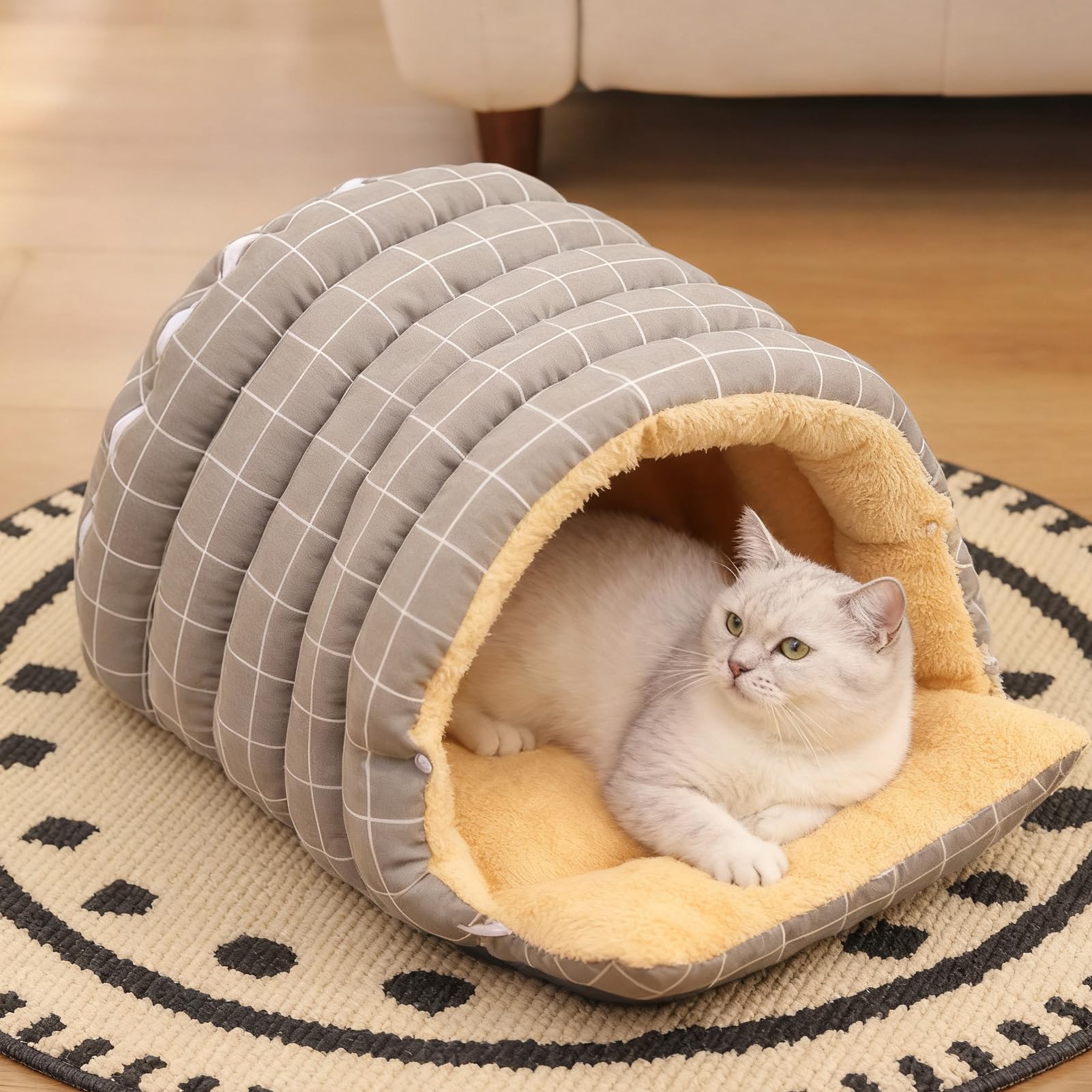 Cama para con Forma de Cueva | Casa Lavable Cálida Y Cómoda - Cueva para Mascotas con Diseño De Cúpula Semicerrada,para Cachorros, Y Mascotas Pequeñas, Rincón De Juego, Invierno, Navidad