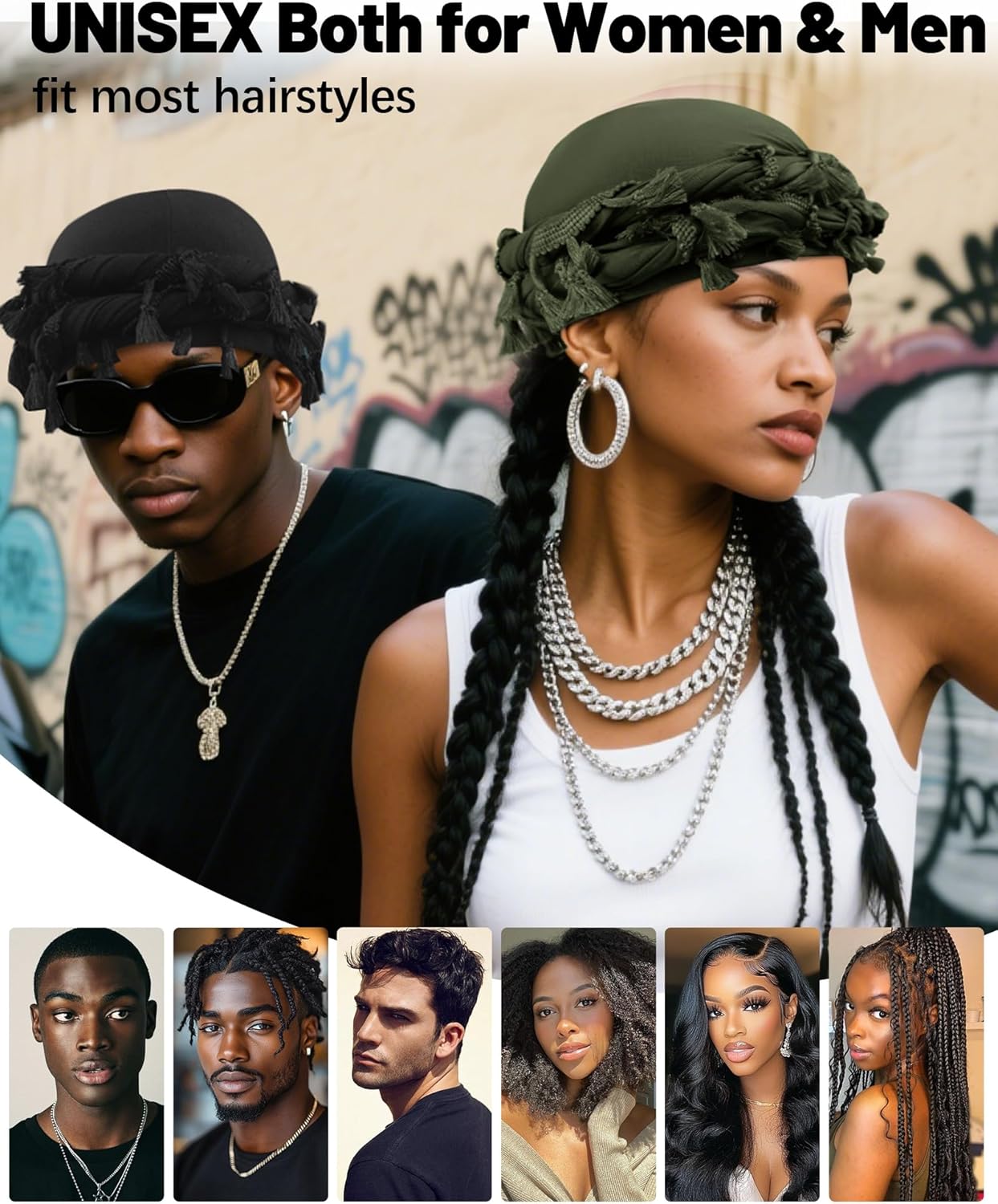 Ababalaya Adjustable Satin Lined Halo Turban for Men Women Twisted Tassel Head Wraps Sleep Cap Beanies Turban Durag - Image 7