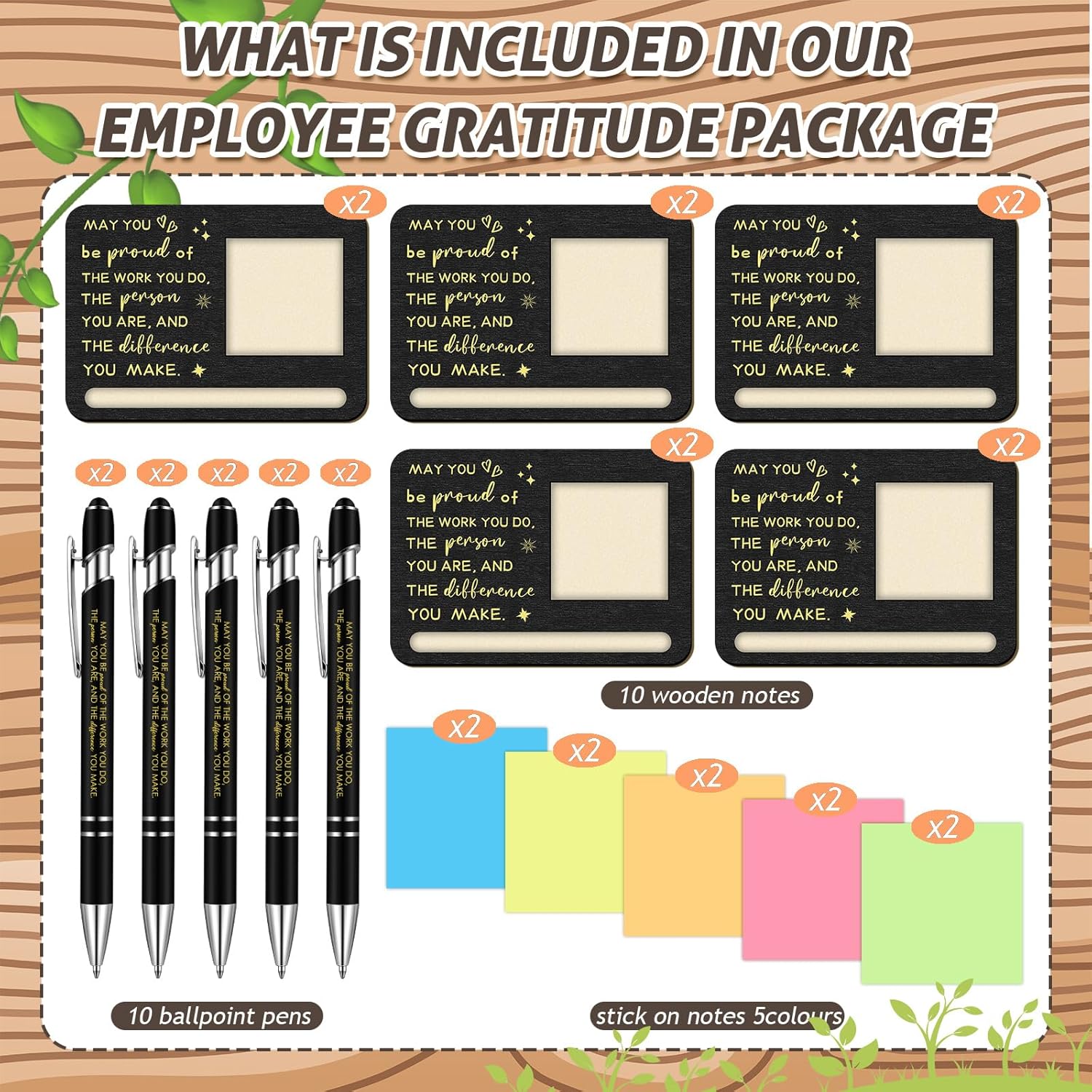 Kosiz 10 Set Employee Appreciation Gifts Bulk May You Be Proud Wooden Sticky Note Holder with Notes and Ballpoint Pens Appreciation Thank You Gift for Team Employee Office Supplies