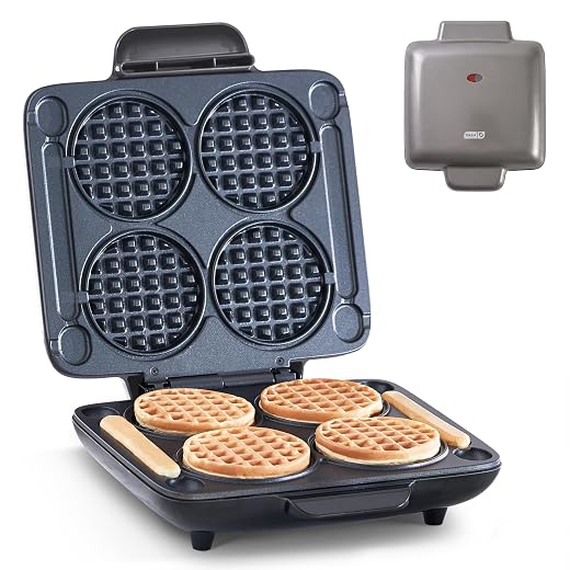 DASH Multi Mini Waffle Maker: Four Mini Waffles, Perfect for Families and Individuals, 4 Inch Dual Non-stick Surfaces with Quick Release & Easy Clean - Graphite